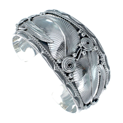 Native American Scalloped Leaf Sterling Silver Cuff Bracelet JX126303